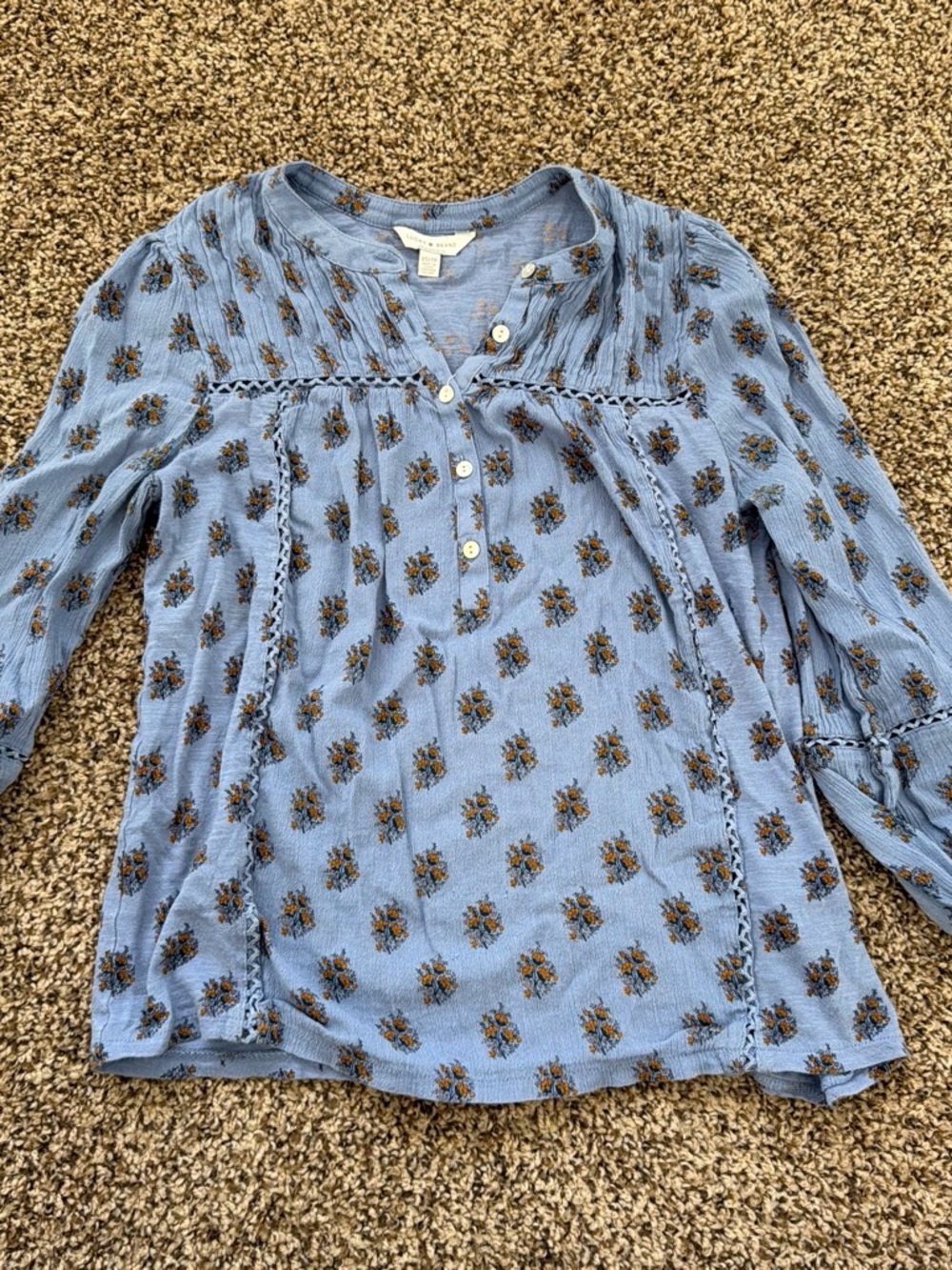 Lucky Brand Light Blue Floral Henley Blouse